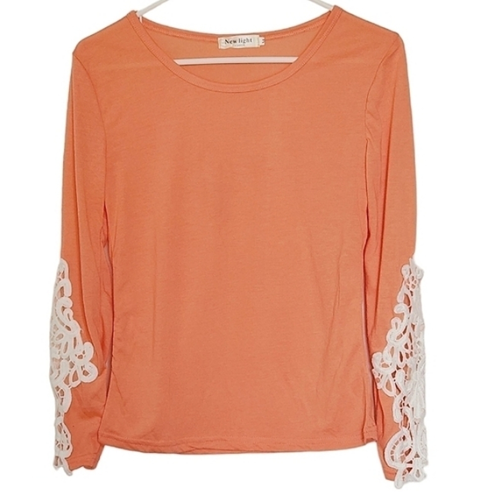 1230 * New Light Fashion Lace Sleeve Top Orange Size M